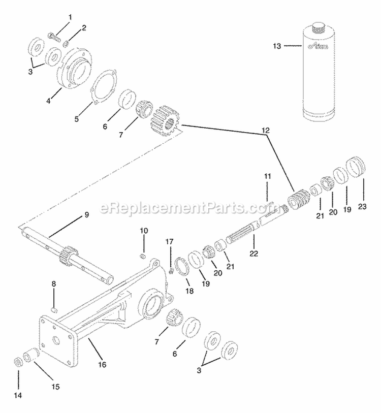 Tiller Gearcase Diagram and Parts List for 901024 000101 Ariens Tiller