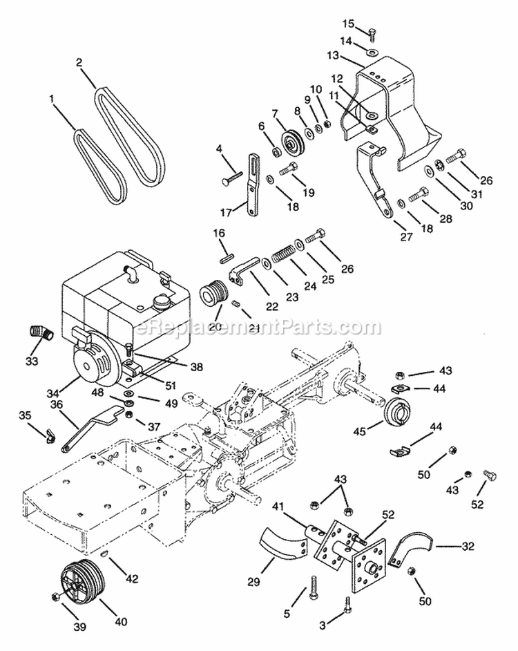 Belt Drive And Tines Diagram and Parts List for 901027 000101 Ariens Tiller