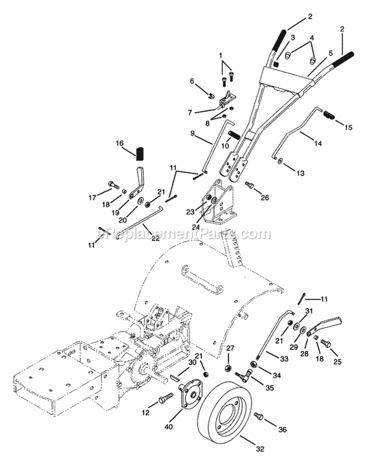 Controls And Wheels Diagram and Parts List for 901027 000101 Ariens Tiller