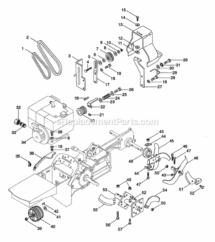Belt Drive And Tines Diagram and Parts List for 901400 000101 Ariens Tiller