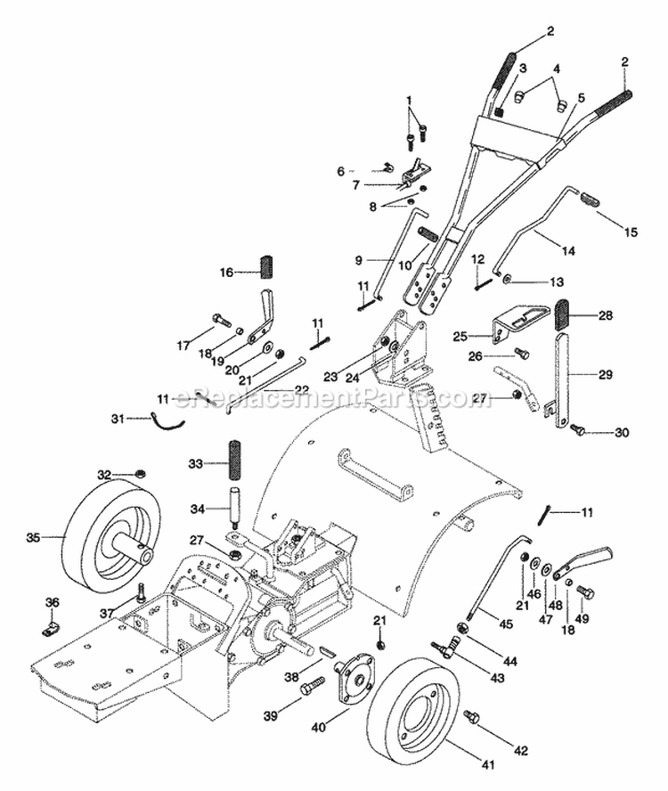 Controls And Wheels Diagram and Parts List for 901400 000101 Ariens Tiller