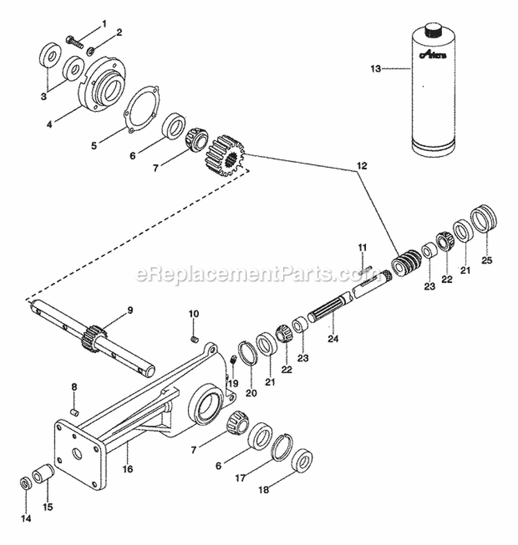 Tiller Gearcase Diagram and Parts List for 901400 000101 Ariens Tiller