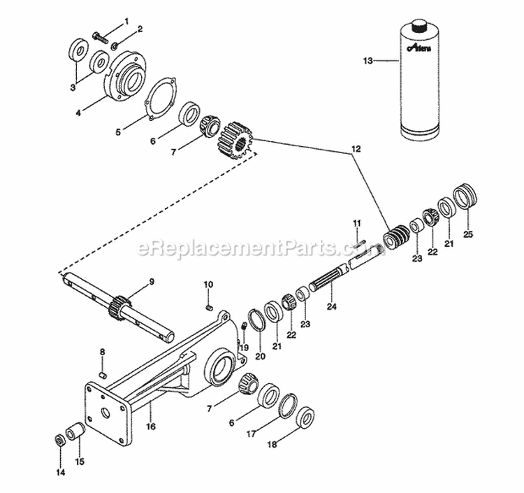Tiller Gearcase Diagram and Parts List for 901017 000101 Ariens Tiller