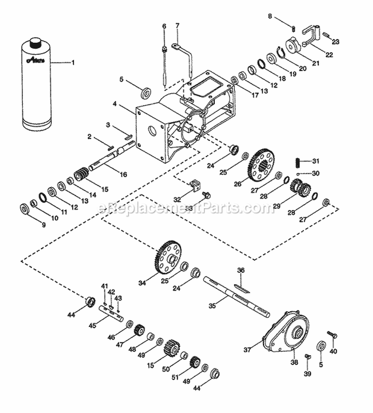 Transmission Gearcase Diagram and Parts List for 901018 000101 Ariens Tiller