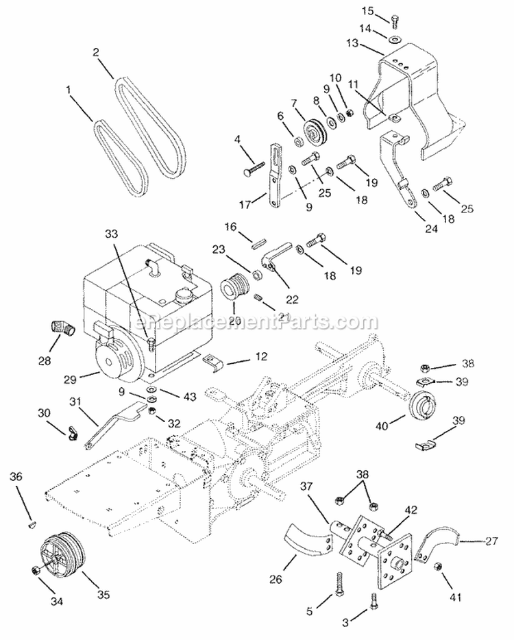 Belt Drive And Tines Diagram and Parts List for 901429 000101 Ariens Tiller