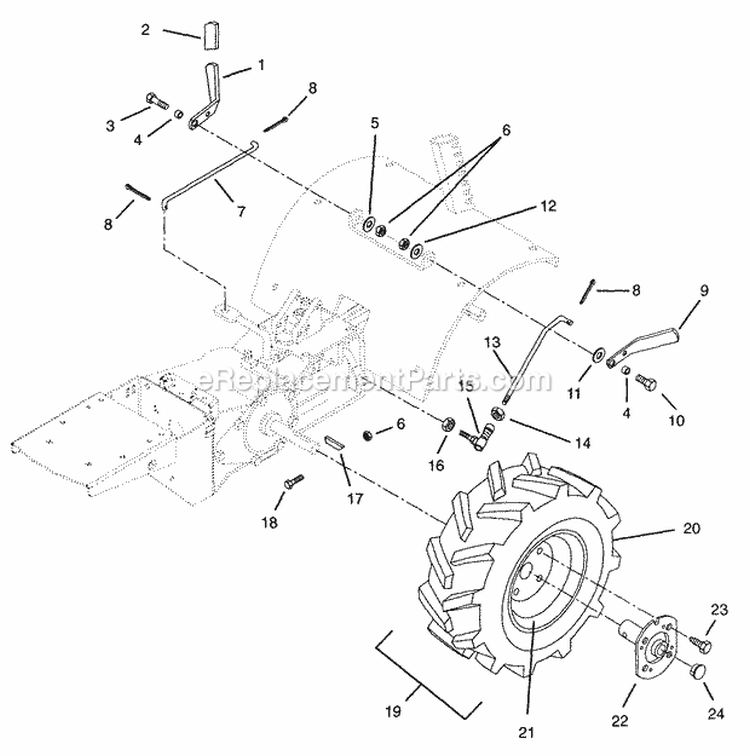 Lower Controls And Wheels Diagram and Parts List for 901429 000101 Ariens Tiller