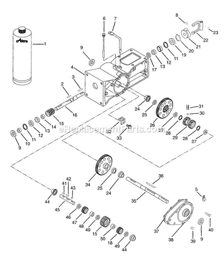 Transmission Gearcase Diagram and Parts List for 901429 000101 Ariens Tiller