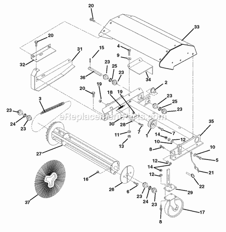 Brush Head Diagram and Parts List for 926044 000101 Ariens Snow Blower