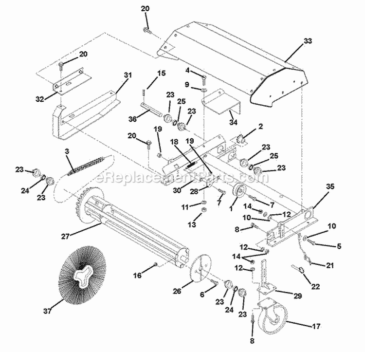 Brush Head Diagram and Parts List for 926502 001001 Ariens Snow Blower