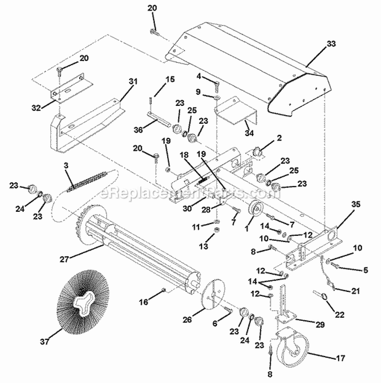 Brush Head Diagram and Parts List for 926502 001501 Ariens Snow Blower
