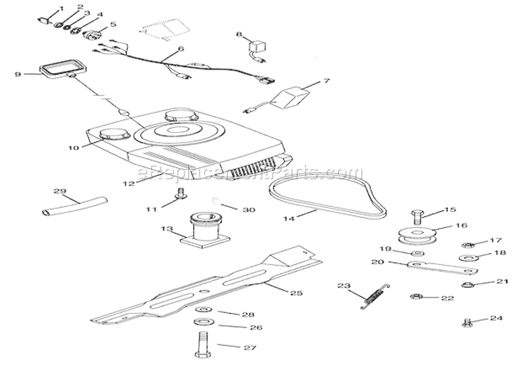 Engine, Blade & Belt Diagram and Parts List for 911314 002001 Ariens Lawn Mower