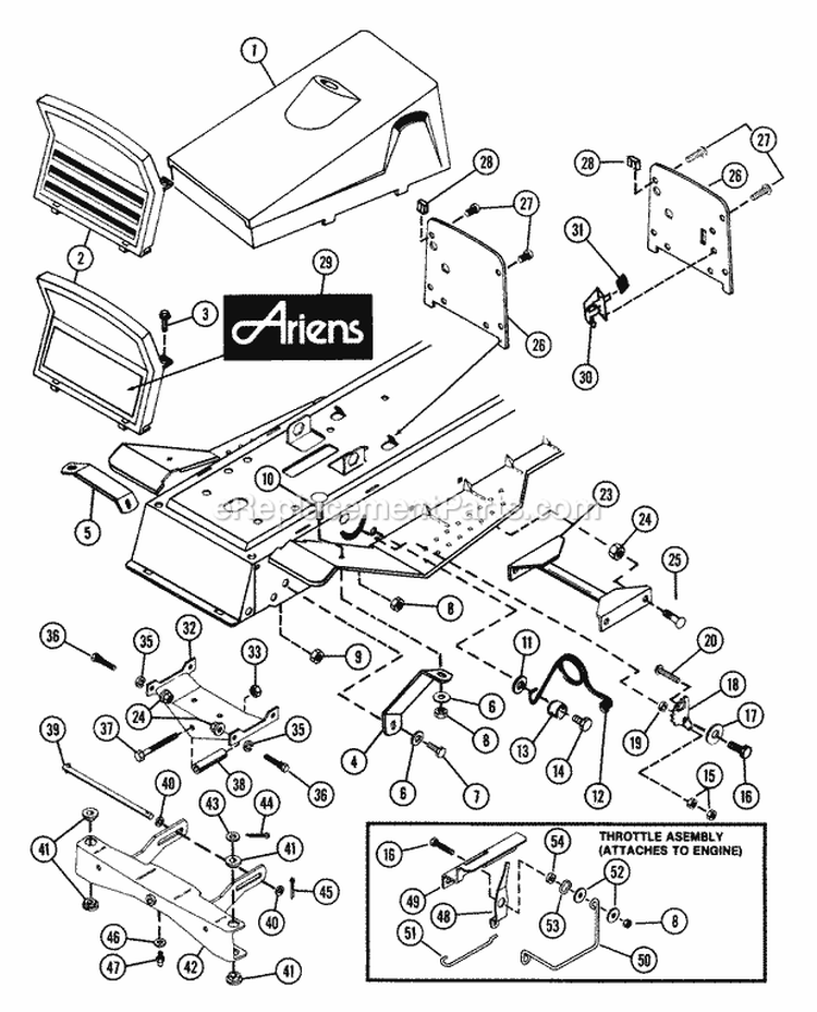 Front Frame Assembly Diagram and Parts List for 927027 000101 Ariens Lawn Tractor