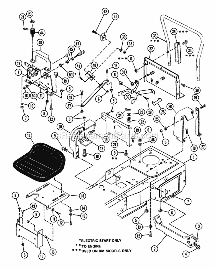 Rear Frame Assembly Diagram and Parts List for 927027 000101 Ariens Lawn Tractor