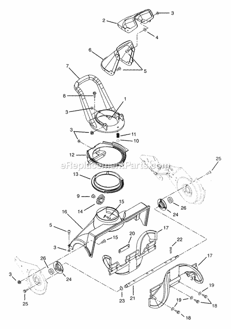 Auger/Impeller And Discharge Chute Diagram and Parts List for 938010 000101 Ariens Snow Blower