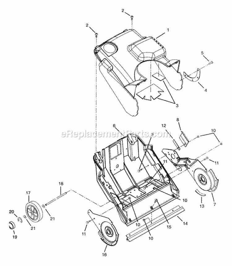 Chassis, Cowl, Wheels, Supports Diagram and Parts List for 938010 000101 Ariens Snow Blower