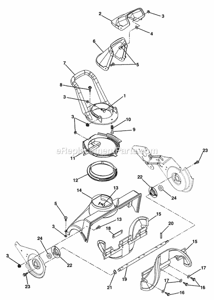 Auger And Discharge Chute Diagram and Parts List for 938016 000101 Ariens Snow Blower