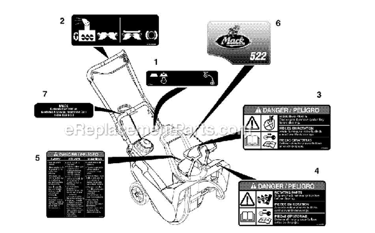 Decals Diagram and Parts List for 938400 000101 Ariens Snow Blower