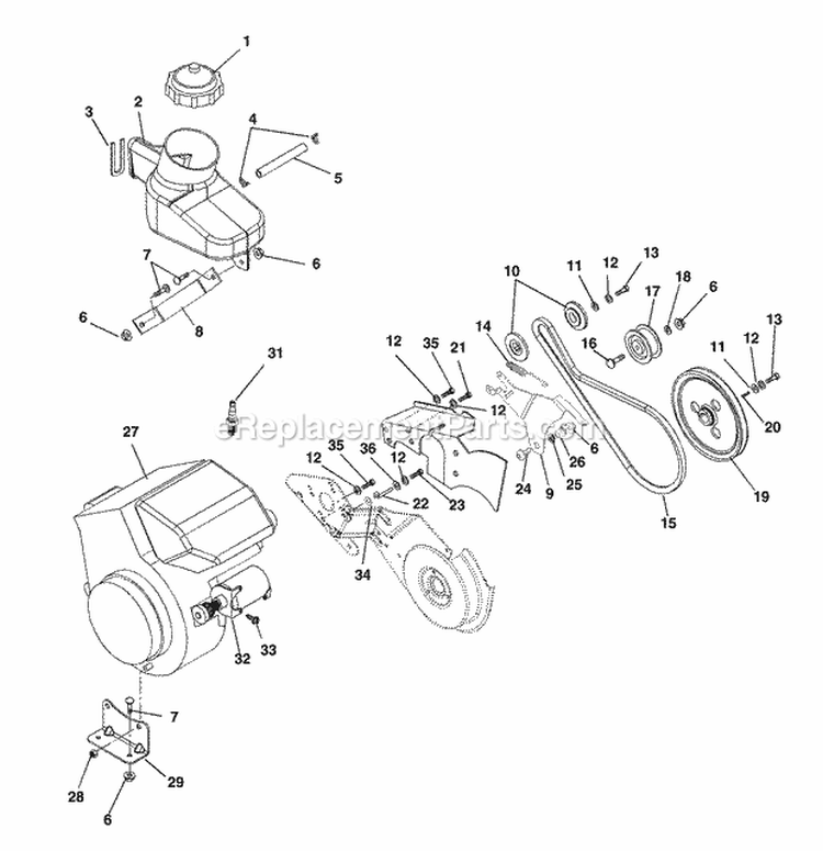 Engine And Drive Diagram and Parts List for 938400 000101 Ariens Snow Blower