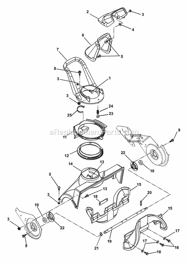 Auger And Discharge Chute Diagram and Parts List for 938018 009001 Ariens Snow Blower