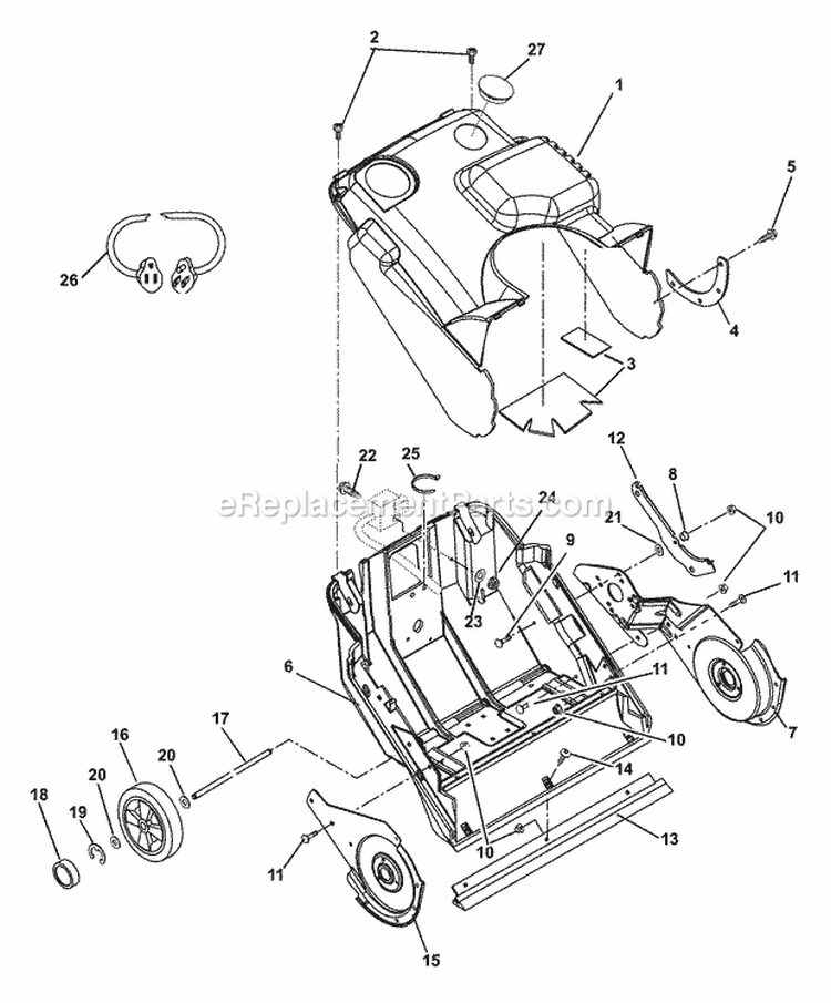 Chassis, Cowl, Wheels And Supports Diagram and Parts List for 938018 009001 Ariens Snow Blower