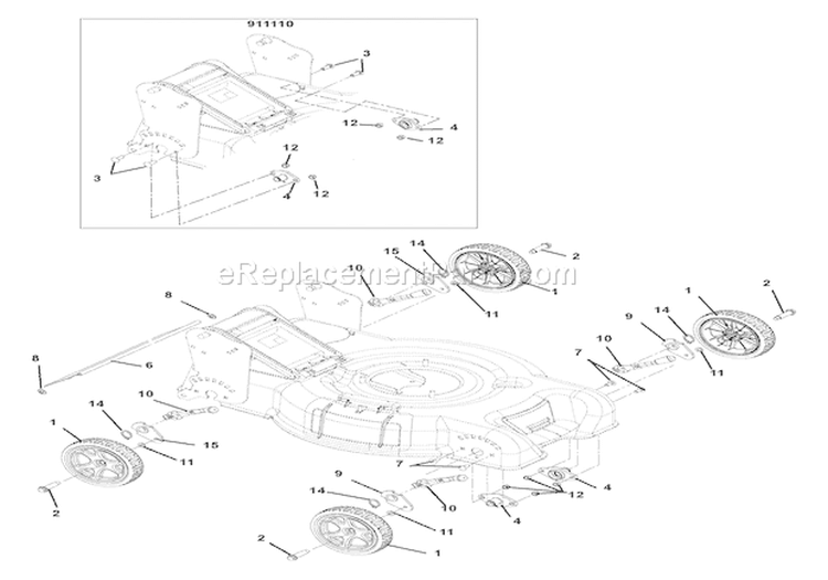 Wheels And Height Of Cut Diagram and Parts List for 911112 000101 Ariens Lawn Mower