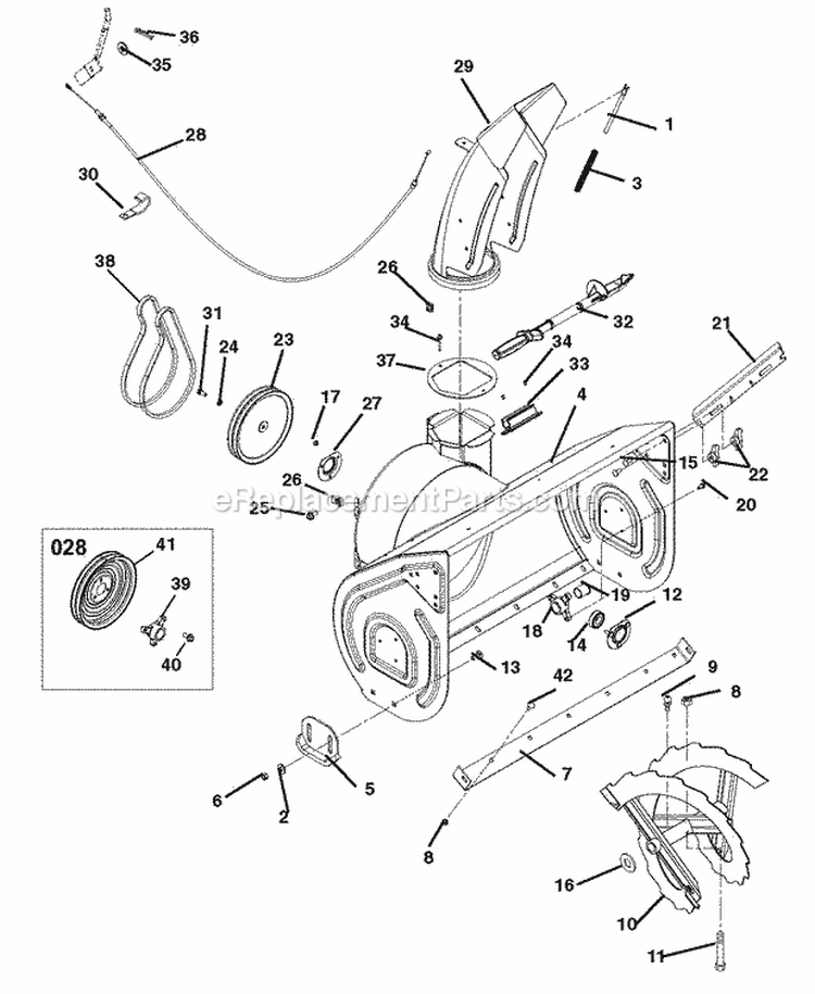 Auger And Chute Diagram and Parts List for 926028 000101 Ariens Snow Blower