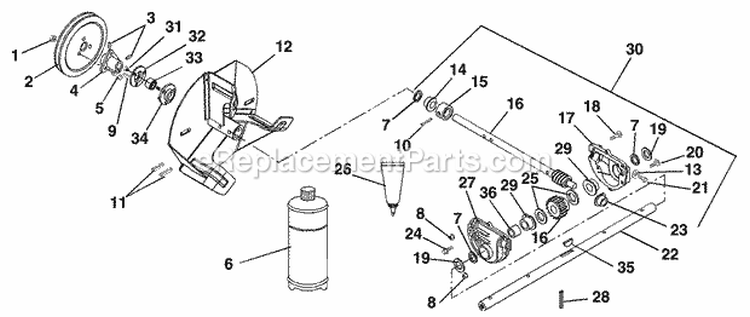 Aluminum Gear Case And Impeller Diagram and Parts List for 932400 000101 Ariens Snow Blower