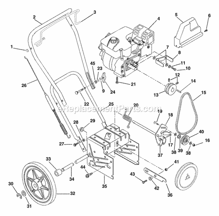 Engine, Belt Drive, Handlebars And Controls Diagram and Parts List for 932500 000101 Ariens Snow Blower