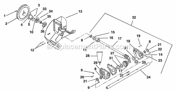 Gear Case And Impeller Diagram and Parts List for 932500 000101 Ariens Snow Blower