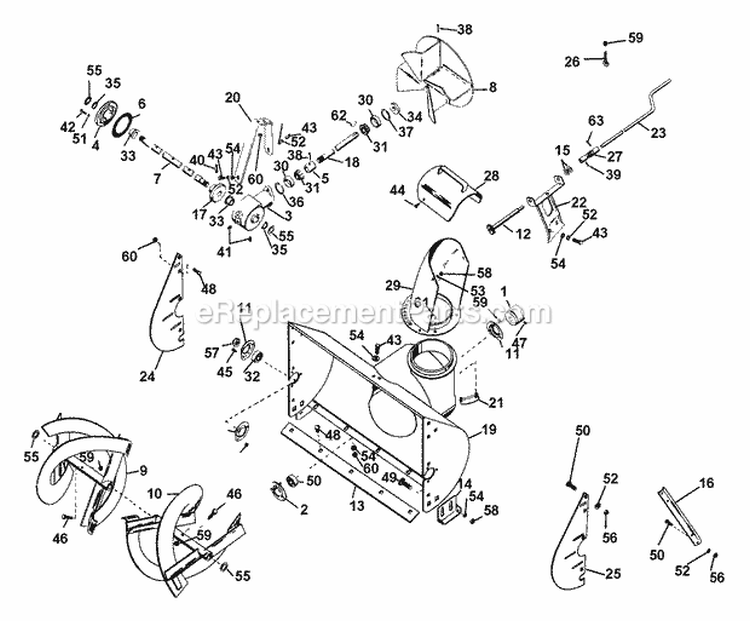 Sno-Thro Diagram and Parts List for 10ML60 024001 Ariens Snow Blower