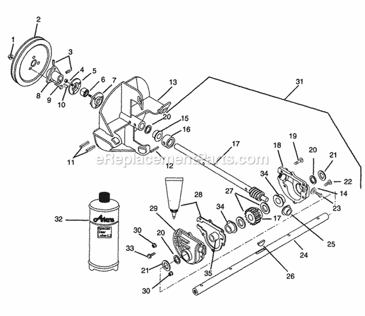 Gearcase  Impeller Diagram and Parts List for 932031 002200 Ariens Snow Blower