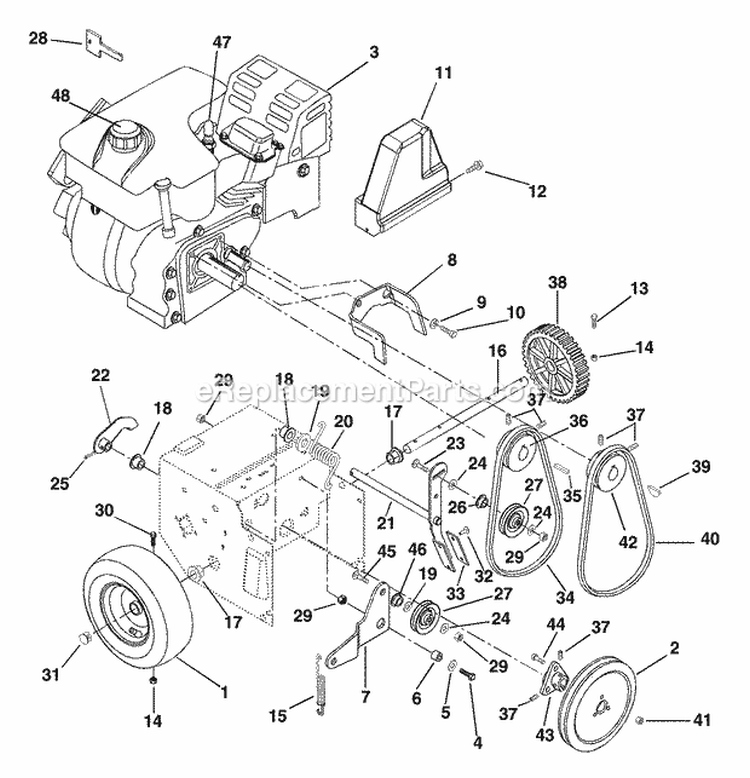 Engine And Belt Drive Diagram and Parts List for 932501 000101 Ariens Snow Blower