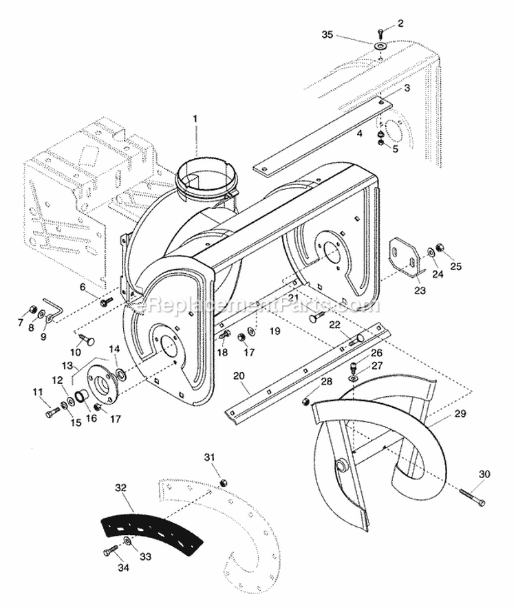 Auger/Impeller Housing Diagram and Parts List for 932303 000180 Ariens Snow Blower