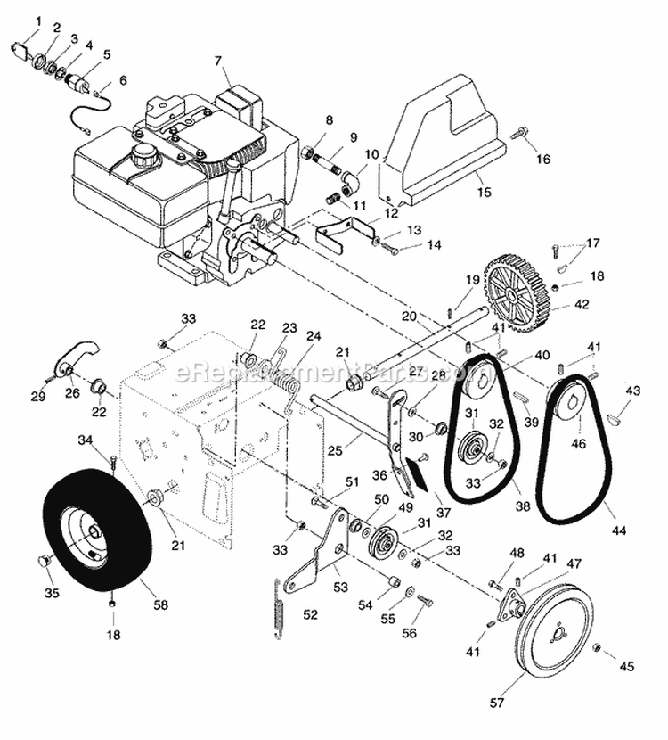 Belt Drive Diagram and Parts List for 932303 000180 Ariens Snow Blower