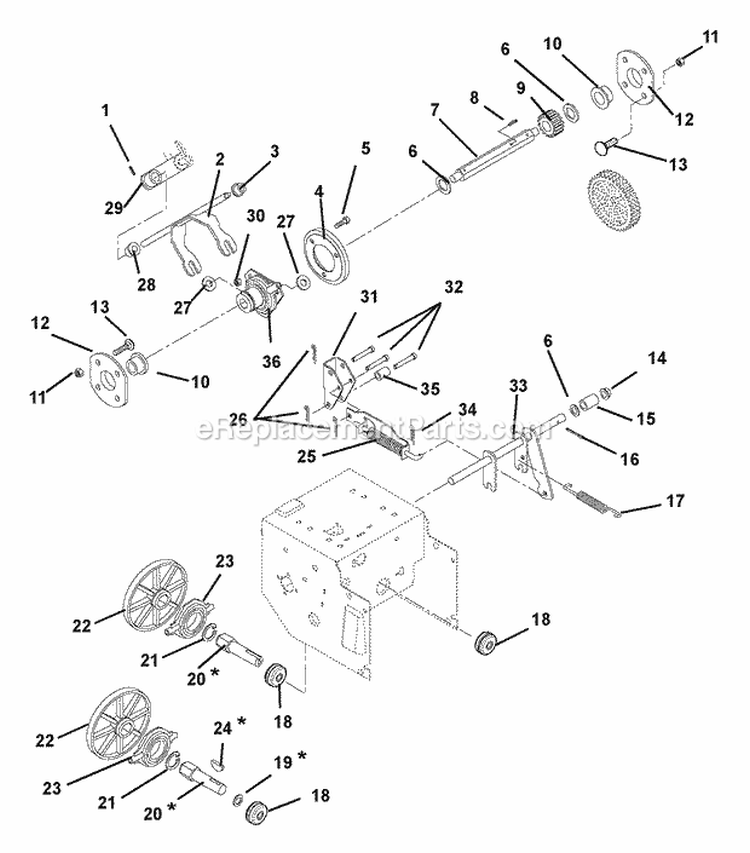 Friction Drive Diagram and Parts List for 932037 004501 Ariens Snow Blower