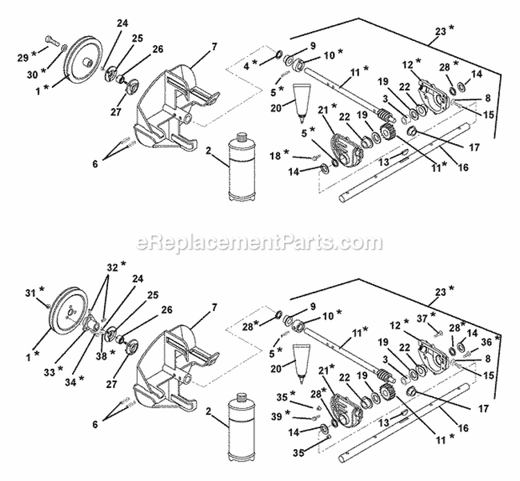 Gear Case And Impeller Diagram and Parts List for 932037 004501 Ariens Snow Blower