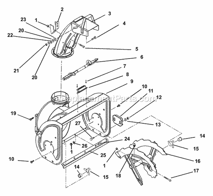 Auger And Chute Diagram and Parts List for 932505 002301 Ariens Snow Blower