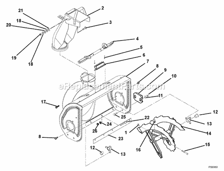 Auger And Chute Diagram and Parts List for 932312 004001 Ariens Snow Blower