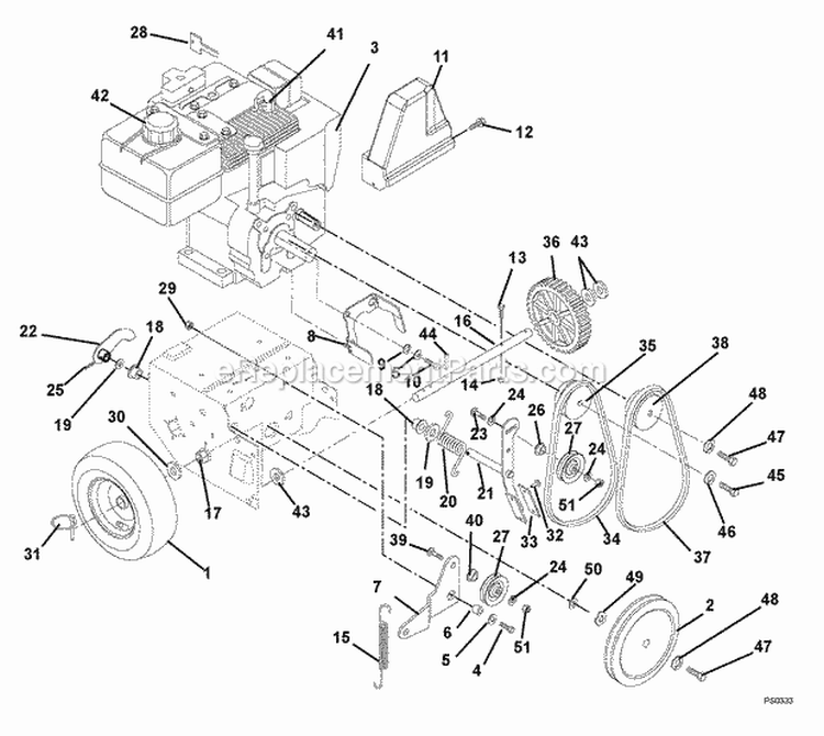 Discharge Chute Crank Diagram and Parts List for 932312 004001 Ariens Snow Blower