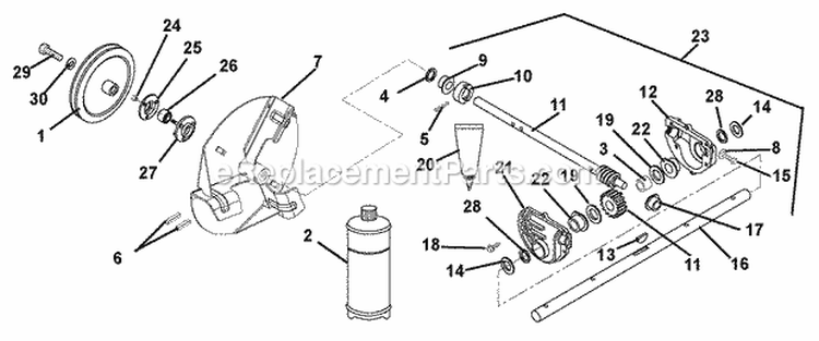 Gear Case And Impeller Diagram and Parts List for 932043 000101 Ariens Snow Blower