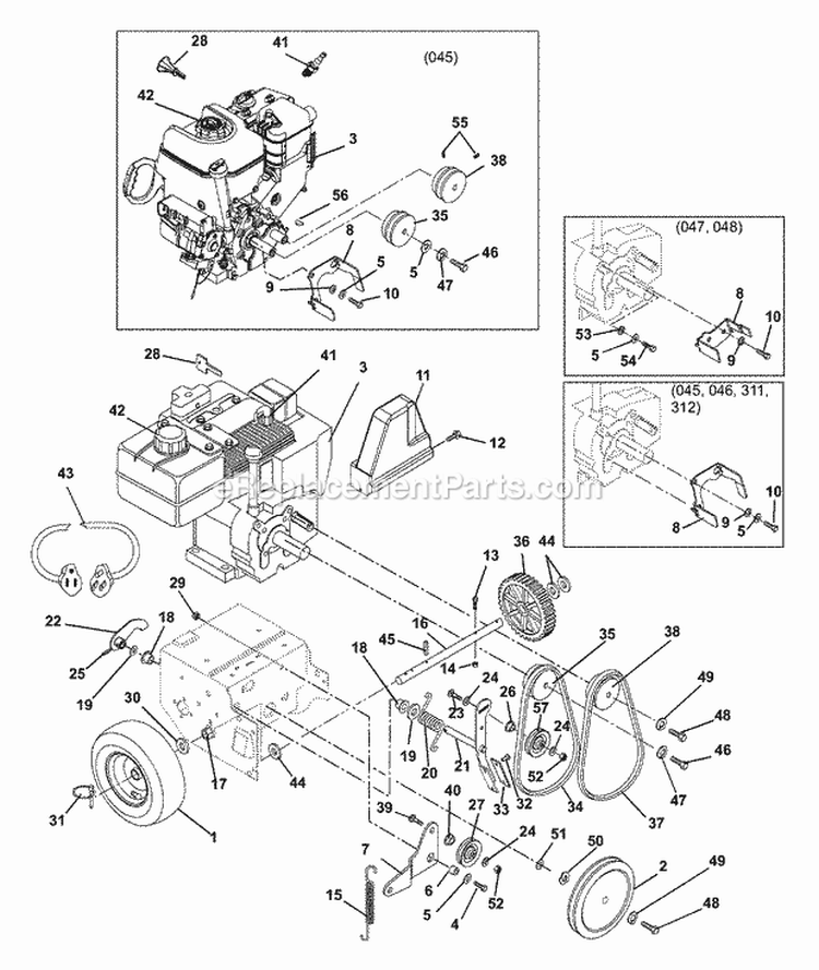 Discharge Chute Crank Diagram and Parts List for 932311 000101 Ariens Snow Blower