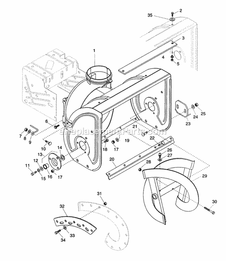 AugerImpeller Housing Diagram and Parts List for 932030 000101 Ariens Snow Blower