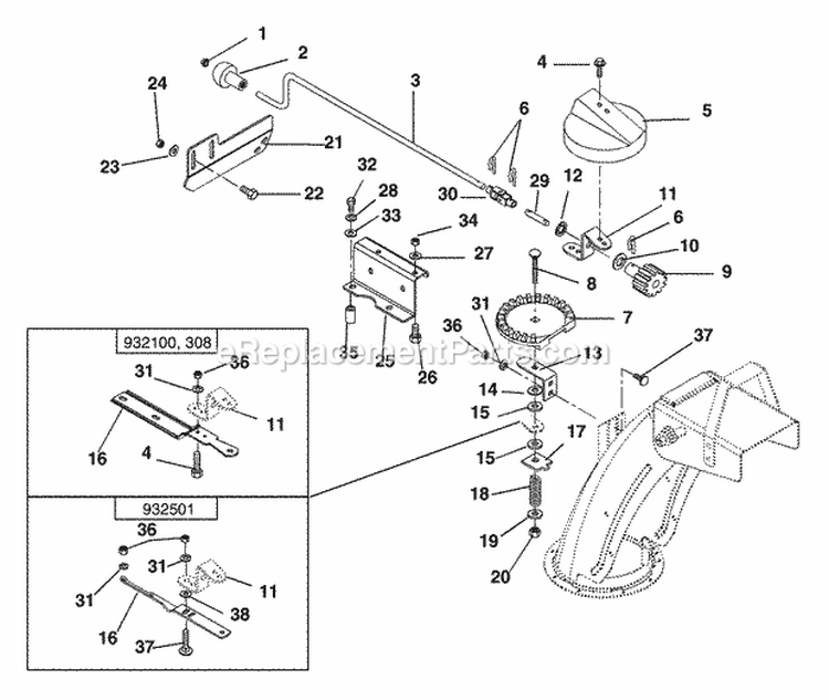 Decals Diagram and Parts List for 932308 000101 Ariens Snow Blower