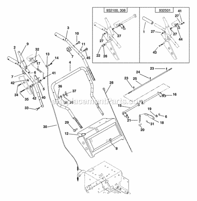 Gear Case And Impeller Diagram and Parts List for 932308 000101 Ariens Snow Blower