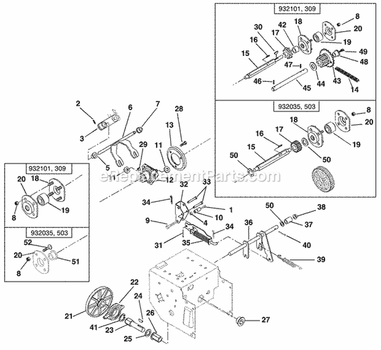 Gear Case And Impeller Diagram and Parts List for 932101 000101 Ariens Snow Blower