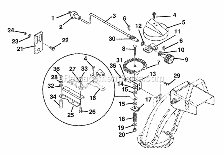 Discharge Chute Crank Diagram and Parts List for 932104 000101 Ariens Snow Blower