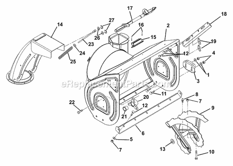 Auger And Chute Diagram and Parts List for 932506 000101 Ariens Snow Blower