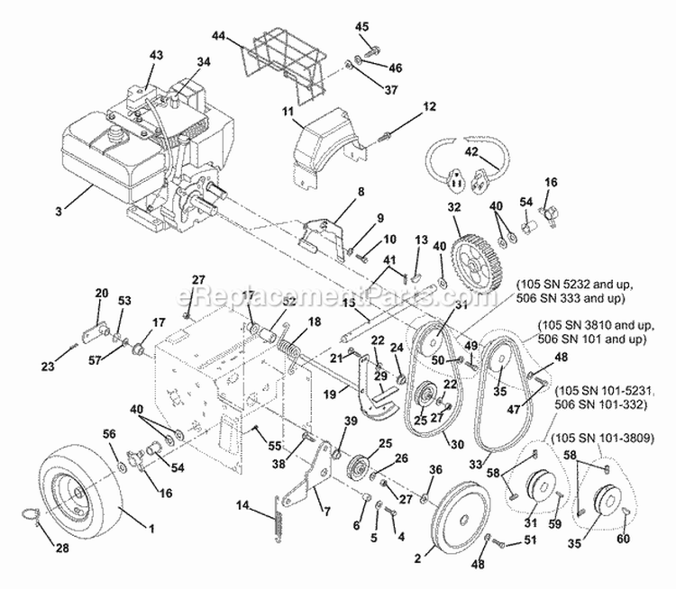 Discharge Chute Crank Diagram and Parts List for 932506 000101 Ariens Snow Blower