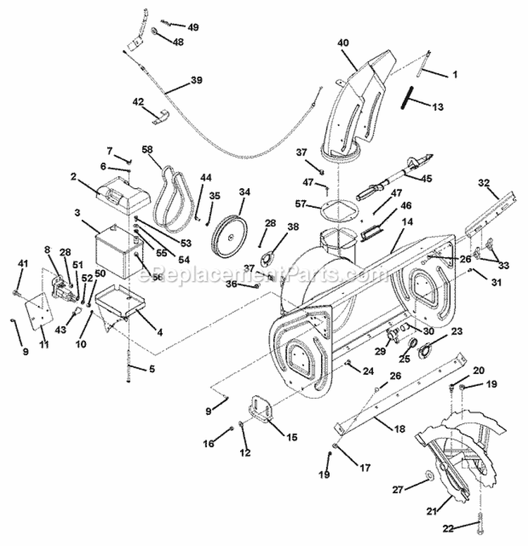 Auger And Chute Diagram and Parts List for 926022 000101 Ariens Snow Blower