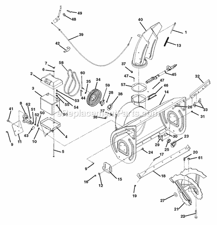 Auger And Chute Diagram and Parts List for 926314 000501 Ariens Snow Blower